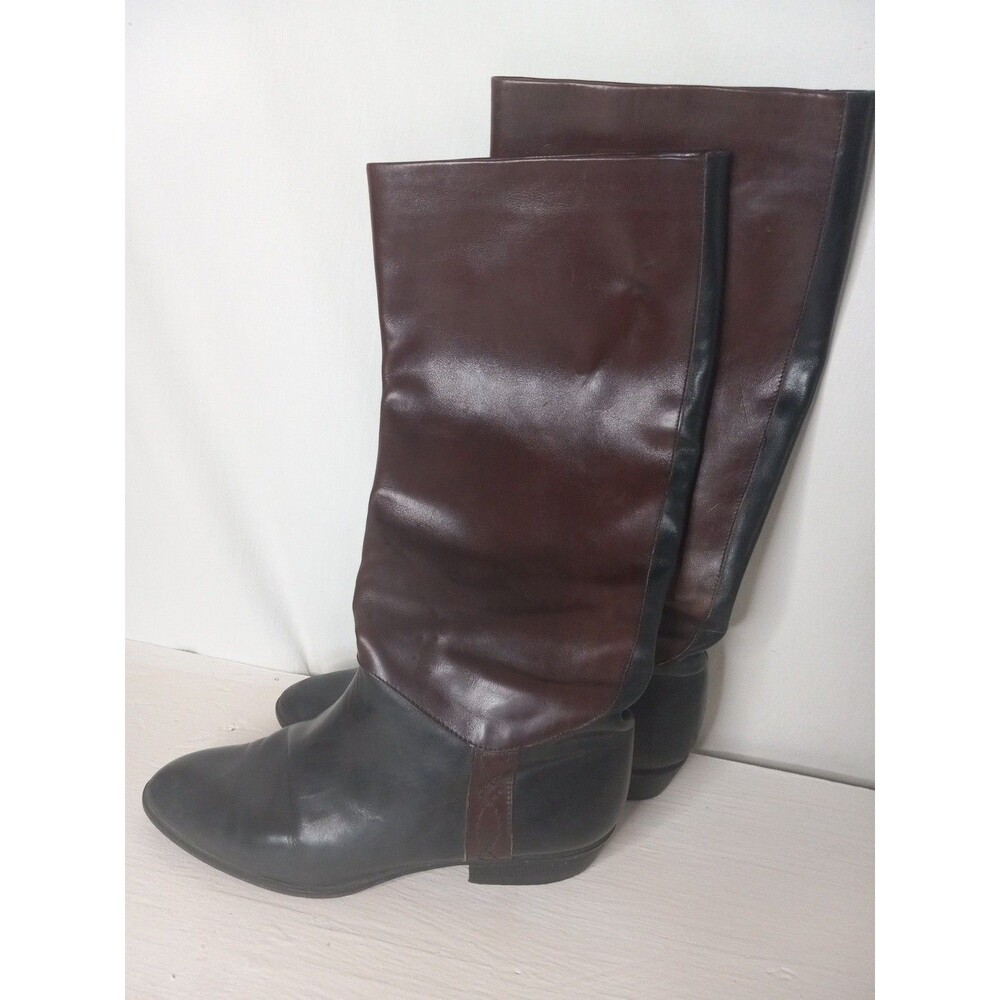 Women's Black Brown Two Tone Leather Boots Size 8.5